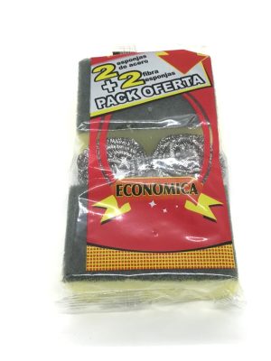 PACK AHORRO 2 ACERO + 2 FIBRA ESPONJA ECONOMICA ART 116 HAÑ