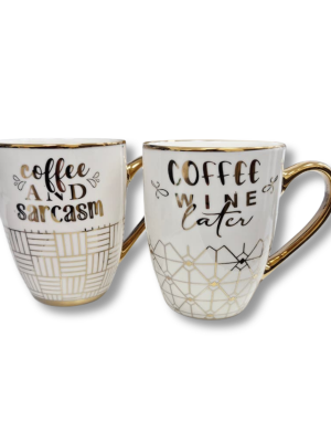 TAZAS C/ DETALLE DORADO FRASE VARIOS DISEÑOS ART RM26-8 IAÑ