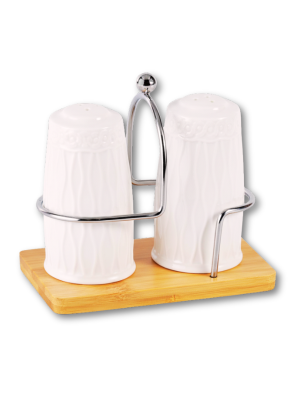 SET SALERO PIMENTERO PORCELANA C/BASE MADERA ART 4026261 IAÑ