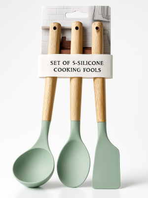 SET X3 UTENSILLOS DE SILICONA MANGO MADERA ART AB-20683 IAÑ