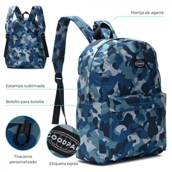 MOCHILA GOODPAK CAMUFLADA AZUL 43X33X15CM ART 37508 KAN