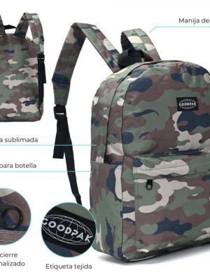 MOCHILA GOODPAK CAMUFLADA VERDE 43X33X15CM ART 37506 KAN