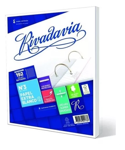 REPUESTO RIVADAVIA Nº3 192 HOJAS RAYADAS ART 472351 AAÑ