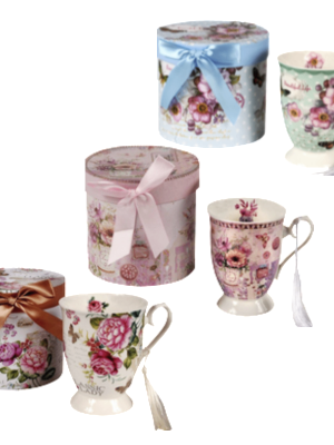 TAZA PORCELANA DISEÑO FLOREADO 300CC EN CAJA ART 101256 IAÑ