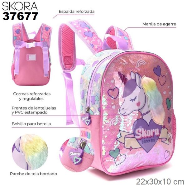MOCHILA SKORA UNICORNIO 22X30X10 12" ART 37677 KAN