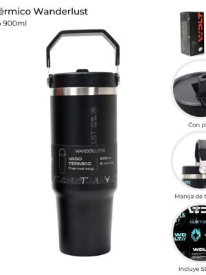 VASO TERMICO WANDERLUST C/PICO NEGRO 900ML ART 39424 GAÑ